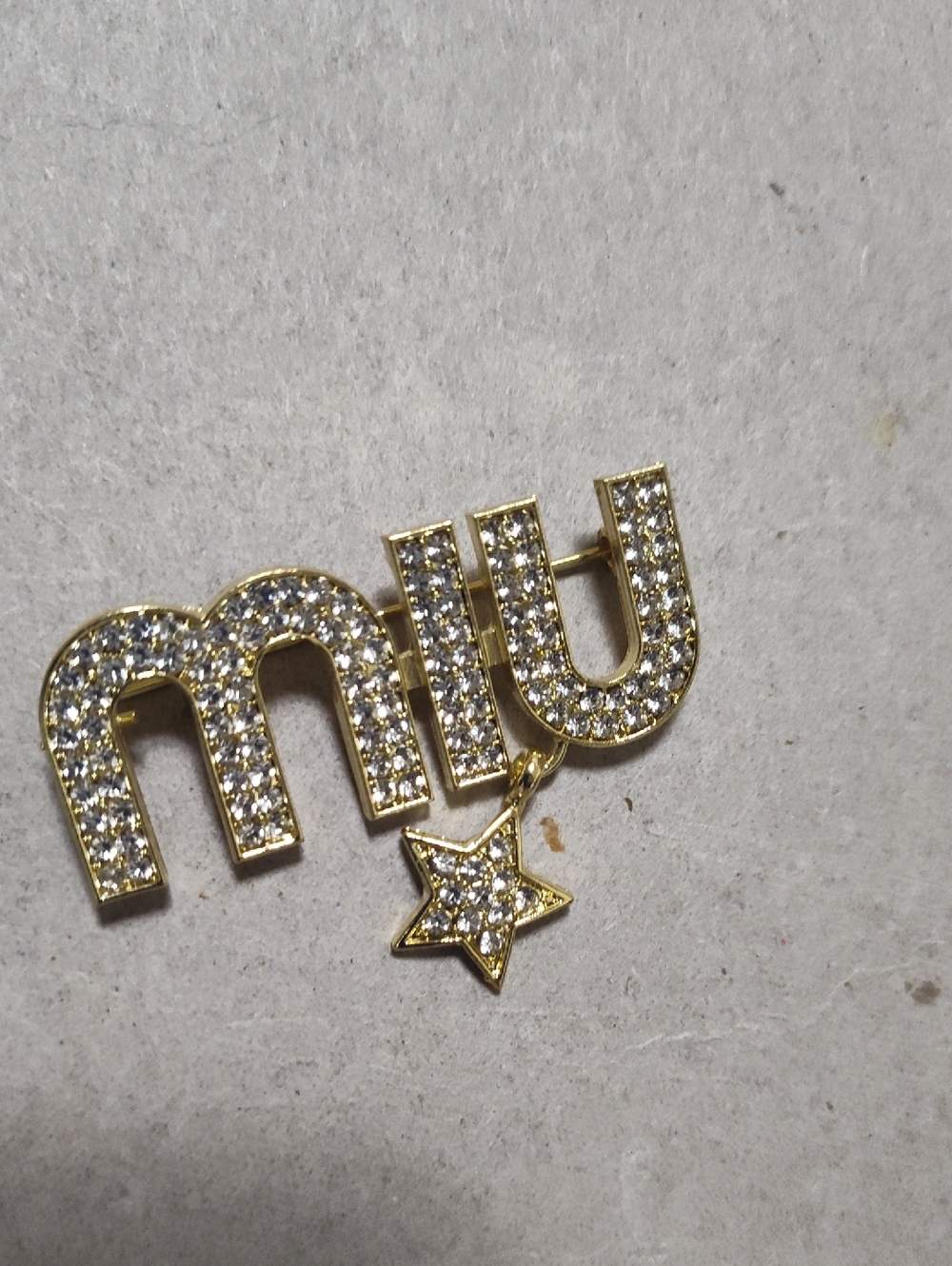 Miu Miu Gold-Tone Crystal 'miu' Pin with Star Charm
